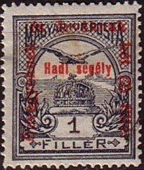 Stamp, Mythical bird Turul flying over Crown of St. Stephen, Hungary,  , Mythology, Stylized Animals, Birds, First World War, Crowns and Coronets