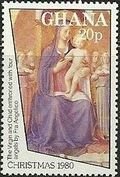 Stamp, “The Virgin and Child with Four Angels”, Ghana,  , Paintings