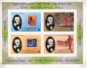 Souvenir Sheet, Sir Rowland Hill, Zambia,  