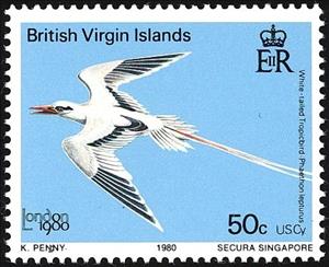 Stamp, White-tailed Tropicbird (Phaethon lepturus), British Virgin Islands,  , Birds, Animals (Fauna)