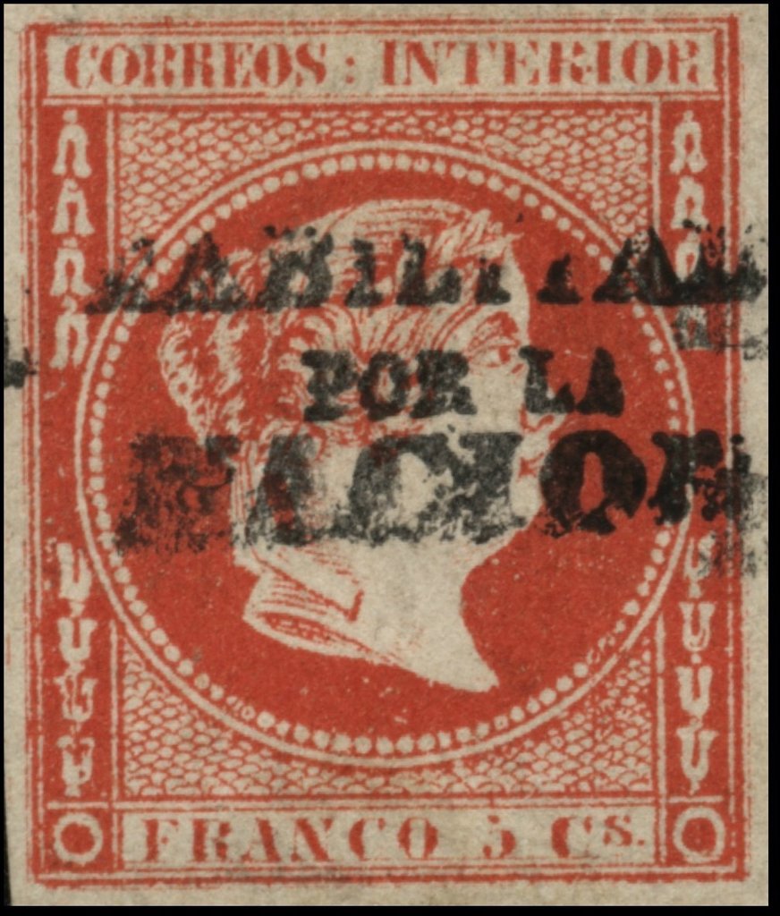 Queen Isabella II. (handstamped: Habilitado por la NACION)