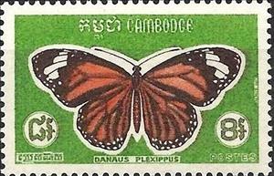 Stamp, Monarch Butterfly (Danaus plexippus), Cambodia,  , Butterflies