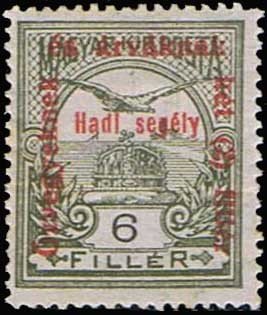 Stamp, Mythical bird Turul flying over Crown of St. Stephen, Hungary,  , Mythology, Stylized Animals, Birds, First World War, Crowns and Coronets
