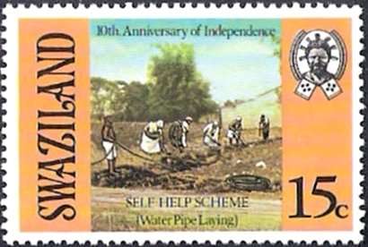 Stamp, Laying water pipe, Swaziland,  