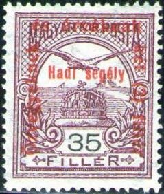 Stamp, Mythical bird Turul flying over Crown of St. Stephen, Hungary,  , Mythology, Stylized Animals, Birds, First World War, Crowns and Coronets
