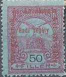 Stamp, Mythical bird Turul flying over Crown of St. Stephen, Hungary,  , Mythology, Stylized Animals, Birds, First World War, Crowns and Coronets