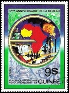 Stamp, Map of the member countries, Guinea, Social Democratic Republic,  