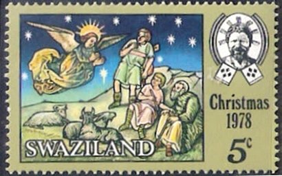 Stamp, Angel appearing to the shepherds, Swaziland,  , Christmas