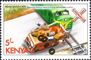 Stamp, "Approach Railway Level Crossing with extreme caution", Kenya,  , Roadsafety