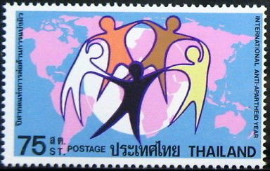 Stamp, Five races and world map, Thailand,  