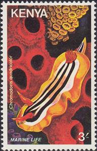 Stamp, Pyjama Slug (Chromodoris quadricolor), Kenya,  