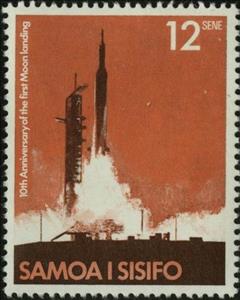 Stamp, Saturn V Launch, Samoa,  , Space Traveling, Spacecrafts
