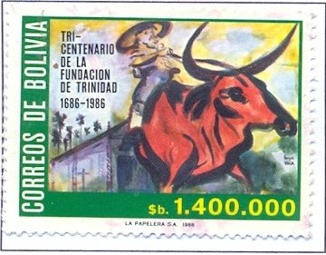 Church, riding on a bull