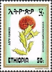 Stamp, Echinops amplexicaulis, Ethiopia,  , Flowers