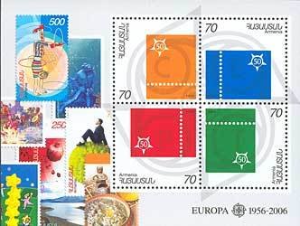 Souvenir Sheet, 50th Anniversary of First Stamps Europa., Armenia,  