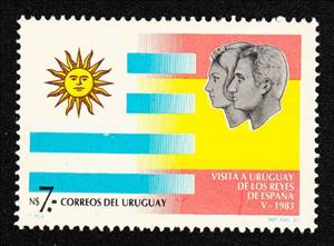 Stamp, Flags of Spain and Uruguay, Uruguay,  