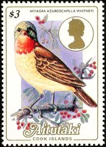 Stamp, Blue-crested Flycatcher (Myiagra azureocapilla whitneyi), Aitutaki,  , Birds