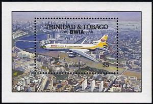 Souvenir Sheet, 50th Anniversary of British West Indies Airways, Trinidad and Tobago,  , Aviation, Airlines, Aircrafts