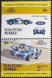 Se-tenant, 1966 Ford GT40 Mark II, Tuvalu,  , Cars, Carsports