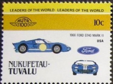 Stamp, 1966 Ford GT40 Mark II, Tuvalu,  , Cars, Carsports