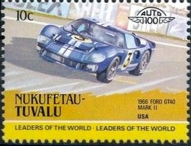 Stamp, 1966 Ford GT40 Mark II, Tuvalu,  , Cars, Carsports
