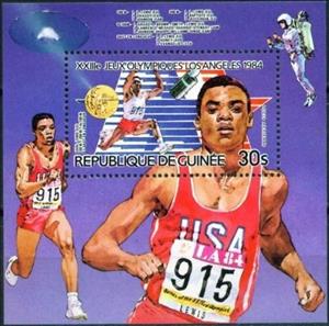 Souvenir Sheet, Short-distance running, Long Jump, Carl Lewis (USA), Guinea, Social Democratic Republic,  , Olympic Games