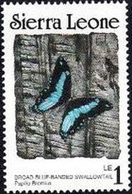 Stamp, Broad Green-banded Swallowtail (Papilio bromius), Sierra Leone,  , Insects, Butterflies, Animals (Fauna)