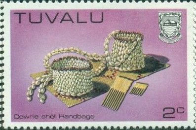 Stamp, Cowrie shell handbags, Tuvalu,  , Crafts