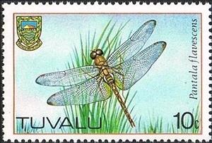 Stamp, Globe Skimmer (Pantala flavescens), Tuvalu,  , Dragonflies