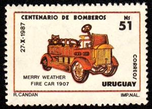 Stamp, Fire engine "Merry weather", 1907, Uruguay,  