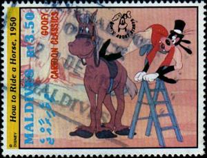 Stamp, How to ride a horse, 1950, Maldives,  , Disney