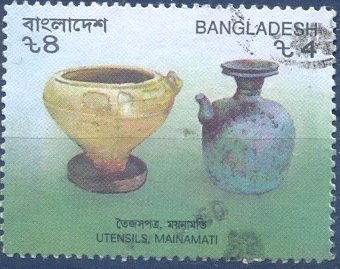 Stamp, Clay pot and bronze jug (8th to 13th century.), Bangladesh,  