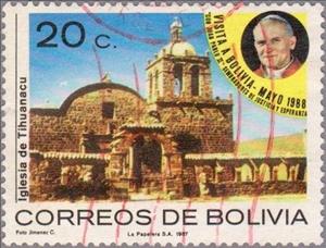 Stamp, Church of Tihuanacu, Bolivia,  , Popes, Churches - Cathedrals - Basilicas - Chapels