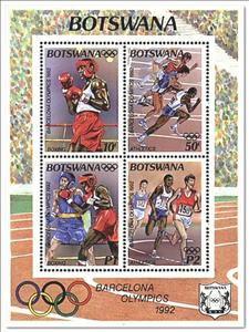 Souvenir Sheet, 1992 Summer Olympics, Barcelona, Botswana,  , Athletics, Olympic Games, Running, Boxing, Athletes