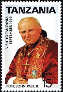 Stamp, Pope John Paul II, Tanzania,  , Religion, Popes