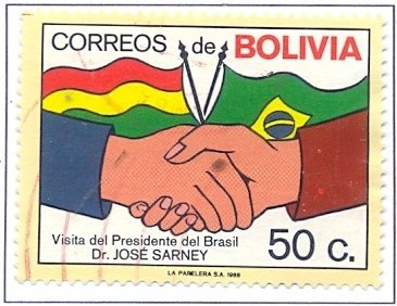 Handshake, National Flag of Bolivia and Brazil