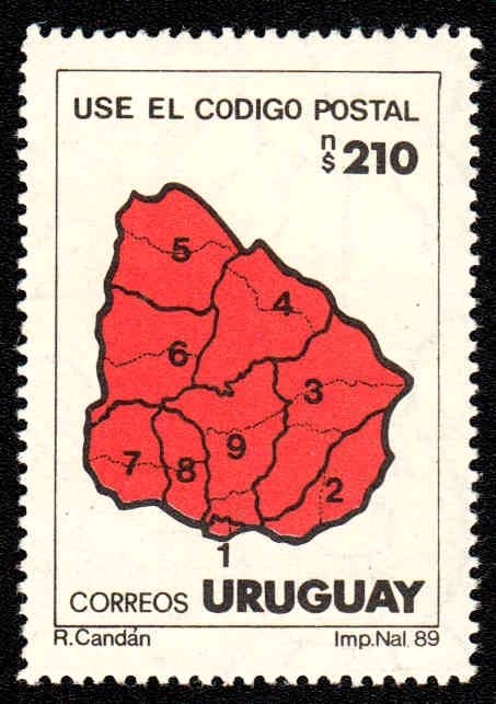 Postal codes promotion, map of Uruguay
