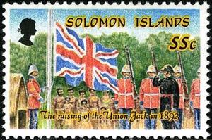 Stamp, The raising of the Union Jack in 1893, Solomon Islands,  , Flags, Military Forces