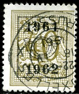 Stamp, Value number on heraldic lion, Belgium,  , Heraldic Animals, Coats of Arms