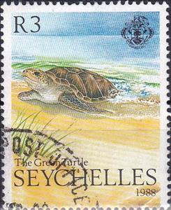 Stamp, Green Sea Turtle (Chelonia mydas), Seychelles,  , Turtles
