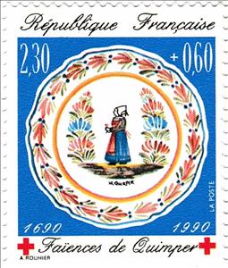 Stamp, Faience de Quimper perf 13½ x 13, France,  