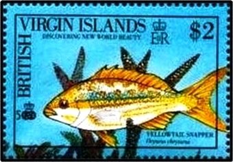 Stamp, Ocyurus chrysurus, British Virgin Islands,  , Fishes