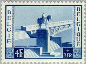 Stamp, Monument Albert I, Belgium,  , Heads of State, Sculptures, Mammals, Horses, Bridges, Statues, Kings, Animals (Fauna)