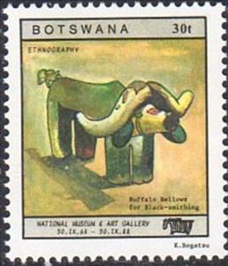 Stamp, Buffalo bellows, Botswana,  , Museums