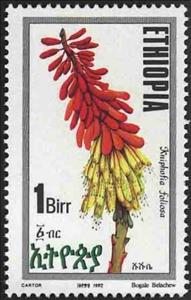 Stamp, Kniphofia foliosa, Ethiopia,  , Flowers, Plants (Flora)