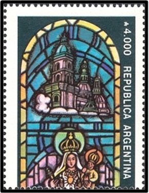 Stamp, Top portions of Virgin of the Rosary of the Miracle, Cordoba, Argentina,  