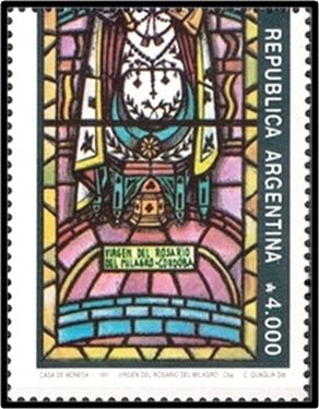 Stamp, Bottom portions of Virgin of the Rosary of the Miracle, Cord, Argentina,  
