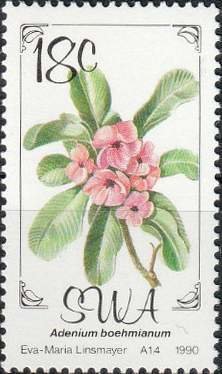 Stamp, Flowers- Adenium boehmianum, South-West Africa,  , Flowers