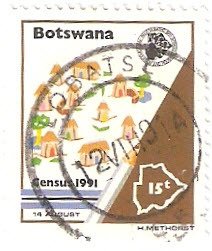 Stamp, Houses, Botswana,  , Census of Population