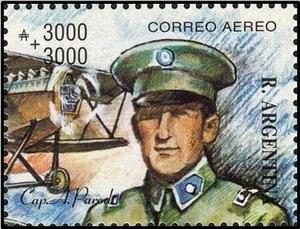Stamp, Capt. Antonio Parodi and biplane, Argentina,  